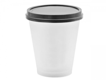 كوب بلاستيك للقهوة مع غطاء (مطبوع بخاصية وضع الوسم على القولبة IML)