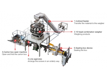 ماكينة تعبئة وتغليف المسامير في علب كرتون (ماكينة تعبئة وزنية MK-LS-AC)                   Weighing Packaging Machine (Carton Form Fill Seal Machine)