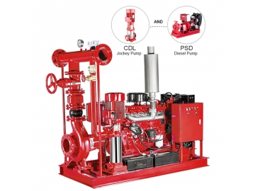 نظام مضخة إطفاء الحريق، سلسلة PDJ (مع مضخة بمحرك ديزل   مضخة التعويض/ المضخة المساعدة)  PDJ series Fire Pump Set (with Diesel Pump and Jockey Pump)