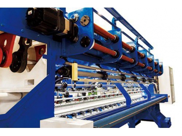 ماكينة صناعة السجاد تافت (لإنتاج سجاد ذو وبر حلقي، متعدد الارتفاعات)، مع قضيب غزل انزلاقي مزدوج