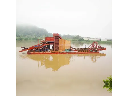كراكة (جرافة) تجريف وتكريك مع سلم ودلو للتعدين (جرافة متعددة المغارف لأعمال التعدين) Bucket Ladder Mining Dredger