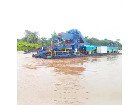 كراكة (جرافة) تجريف وتكريك مع سلم ودلو للتعدين (جرافة متعددة المغارف لأعمال التعدين) Bucket Ladder Mining Dredger