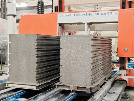 قاطعة أفقية ثنائية المسار مع هيكل جسري لقطع الكتل والألواح الخرسانية Double-Track Gantry Horizontal Concrete Cutter
