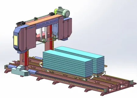 قاطعة أفقية ثنائية المسار مع هيكل جسري لقطع الكتل والألواح الخرسانية Double-Track Gantry Horizontal Concrete Cutter