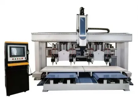 مركز تشغيل رقميCNC متطور بخمسة محاور وأربع طاولات (لزيادة الكفاءة الإنتاجية وأعلى مستويات الدقة) (لمعالجة قطع الخشب الكبيرة بدقة وكفاءة عالية) Four Table 5 Axis CNC Machining Center مركز تشغيل رقميCNC متطور بخمسة محاور وأربع طاولات (لزيادة الكفاءة الإنتاجية وأعلى مستويات الدقة) (لمعالجة قطع الخشب الكبيرة بدقة وكفاءة عالية) Four Table 5 Axis CNC Machining Center