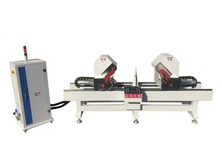 منشار متري مزدوج الرأس بنظام CNC (للقطع المائل والقائم، منشار تلسين (قطع بزاوية 45 أو 90 درجة) CNC Double-Head Miter Saw