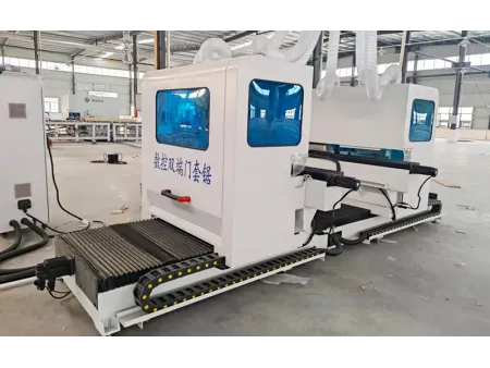 ماكينة CNC مزدوجة الأطراف لقصّ وحفر إطار الباب (حلق الباب) الخشب بدقة عالية CNC Door Jamb Double-End Cutting and Drilling Machine