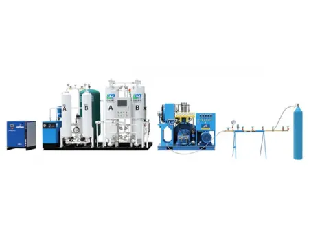 نظام توليد وتعبئة الأكسجين الطبي (مولد أكسجين طبي - مزود بمحطة تعبئة الأسطوانات) Medical Oxygen Generation System (with Oxygen Filling Station)