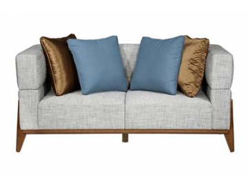 أريكة قماش بمقعدين من خشب المطاط