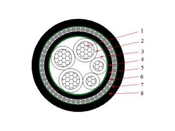 كابلات الجهد المنخفض المعزولة N2XRY من 0.6 إلى 1 ك.ف                     0.6/1 kV N2XRY Cable (CU/XLPE/SWA/PVC)