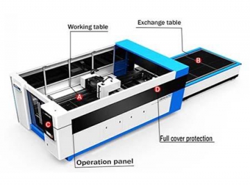 ماكينة فايبر ليزر لتقطيع ألواح صاج، مغلقة بالكامل  Sheet Metal Fiber Laser Cutting Machine with Full Cover Protection