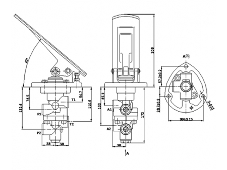 صمام كبح هيدروليكي بدائرة مزدوجة HBV-L10F-00، صمام كبح للتنظيم                     Dual-circuit Hydraulic Brake Valve, Modulating Brake Valve