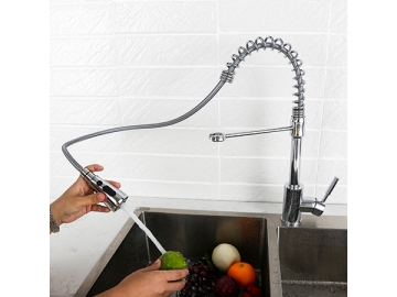 خلاط مطبخ بعنق حلزوني وفوهة قابل للسحب SW-KF002                     Single hole pull down kitchen faucet with spring load