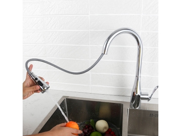 خلاط مطبخ بفوهة قابل للسحب SW-KF001                     Single hole pull down kitchen faucet