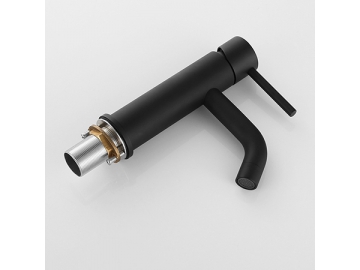 خلاط مغسلة بفوهة مقوسة ومظهر أسود مطفي SW-BFS014                     Swan handle matte black basin faucet