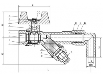 محبس كرة مع مصفي نحاسي على شكل Y  Brass Y Strainer/Ball Valve Combination