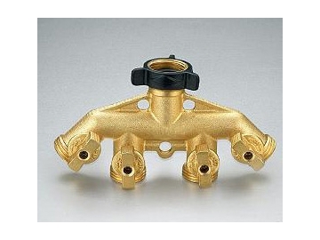 صمام قفل نحاسي رباعي / وصلة خرطوم رباعية  4 Way Brass Garden Hose Splitter with Shut Off Valve